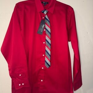 Youth Tommy Hilfiger Flex Vibrant Red Button-Down Shirt with Matching Tie Set